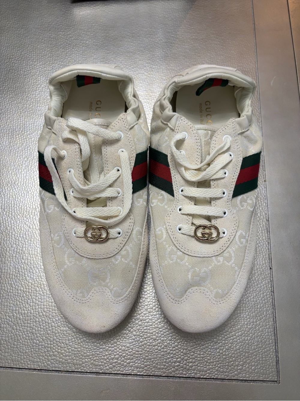 NEW GUCCI WOMEN’S GG CANVAS WEB SNEAKERS WHITE SIZE 38 BOX DUST BAG - Picture 3 of 13